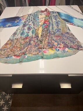 Johnny Was Multicolor Floral Patchwork Kimono Silk Gently Worn SzXL